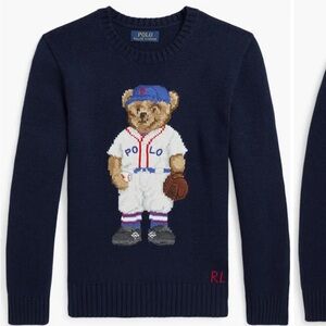 NWT Kids Polo Ralph Lauren Navy Baseball Bear Knit Sweater